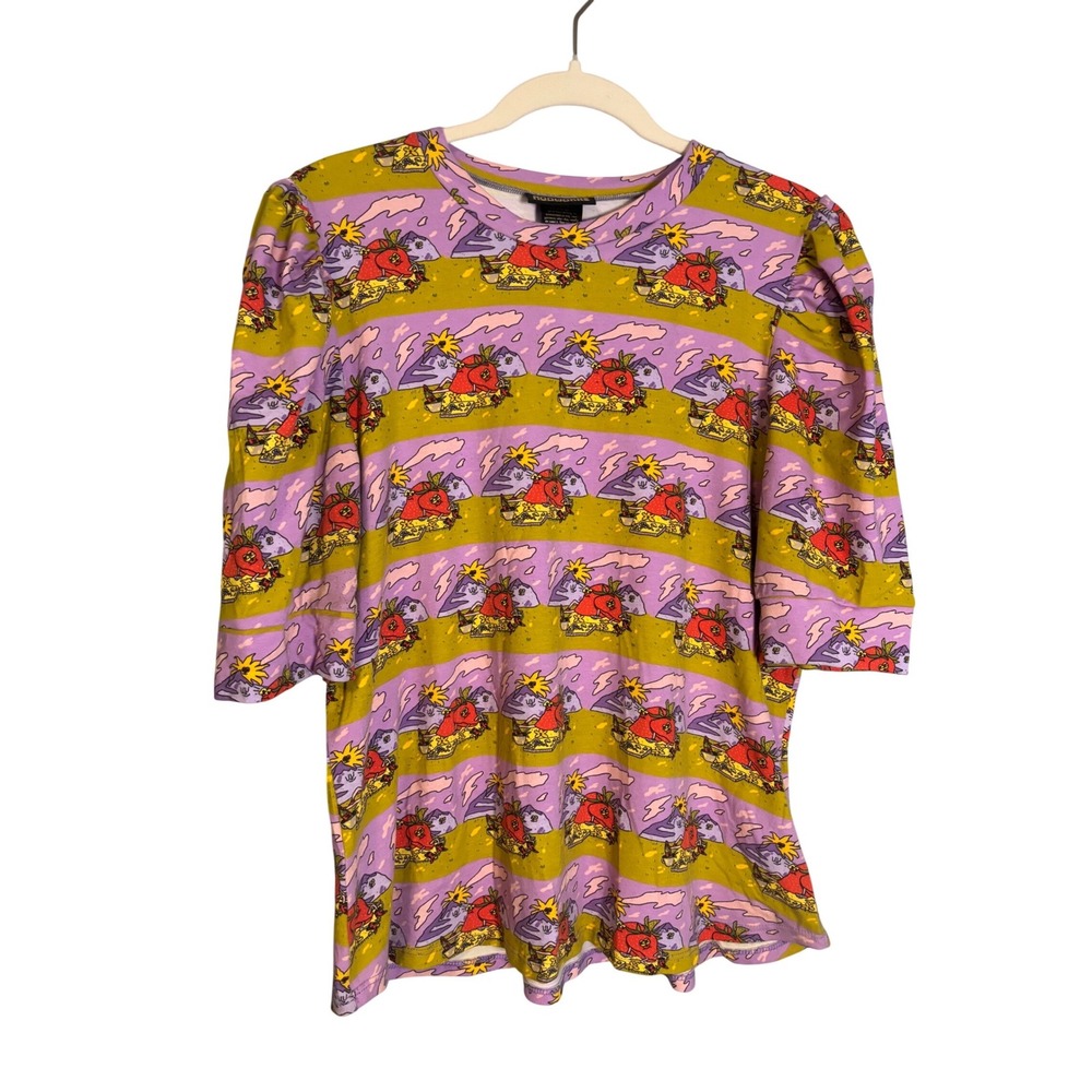 Nooworks Picnic Strawberry Puff Sleeve Top Purple 2X